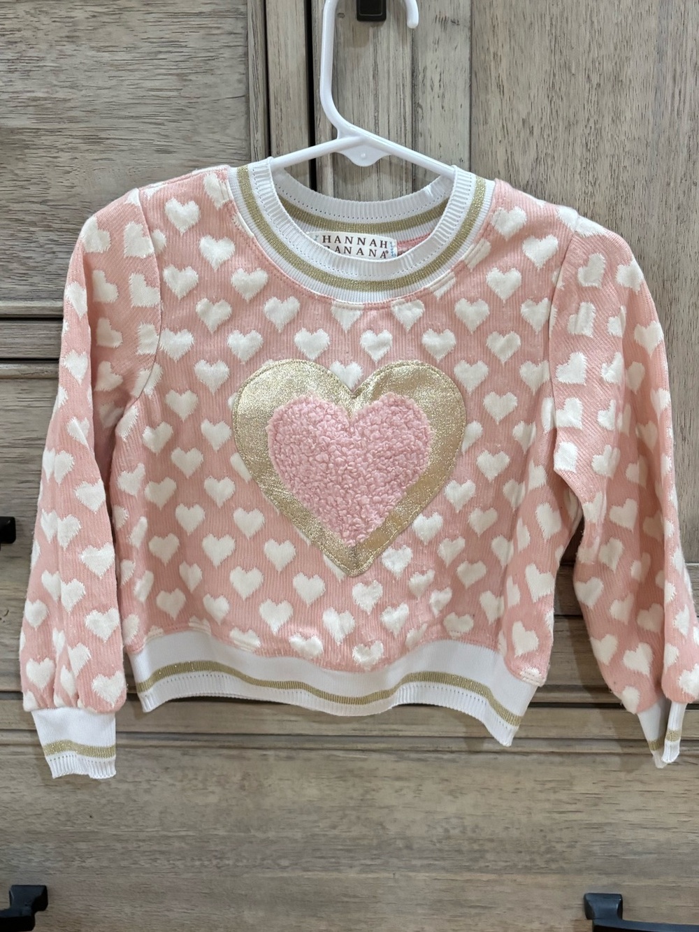 Hannah Banana Blush Pink Heart Knit Sweater with Gold Trim